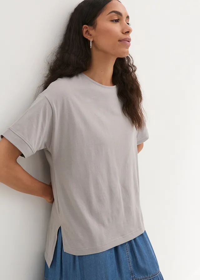 Oversized T-shirt met splitten opzij • schaduwgrijs • bonprix online shop