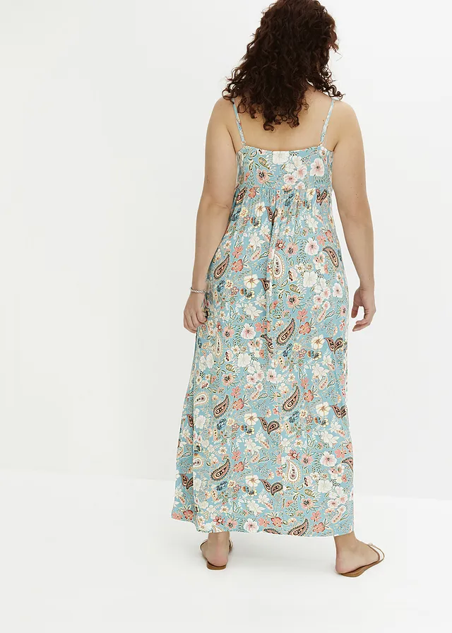 Gedessineerde maxi jurk, Kleur: mint gebloemd