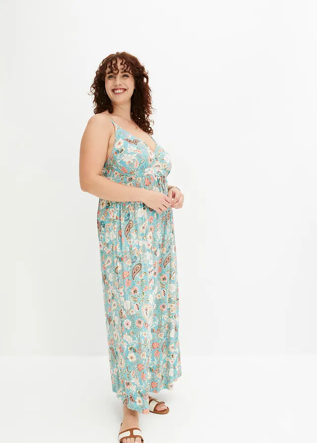 Gedessineerde maxi jurk, Kleur: mint gebloemd