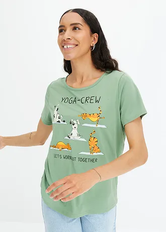 T-shirt met print, Kleur: pijnboomgroen met print