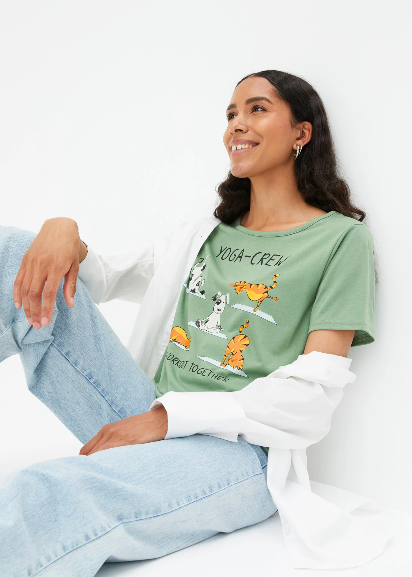 Tričko s potiskem • borovicově zelená s potiskem • bonprix obchod