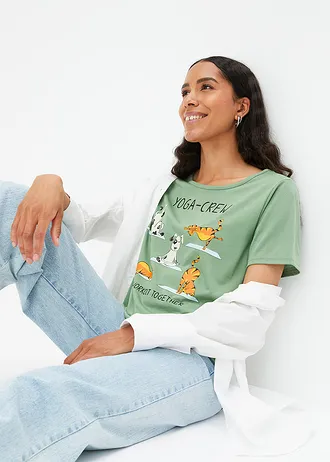 Tričko s potiskem • borovicově zelená s potiskem • bonprix obchod