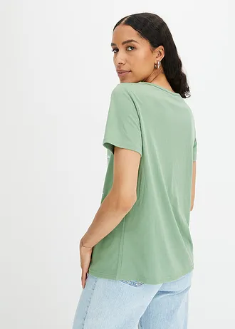 T-shirt met print, Kleur: pijnboomgroen met print