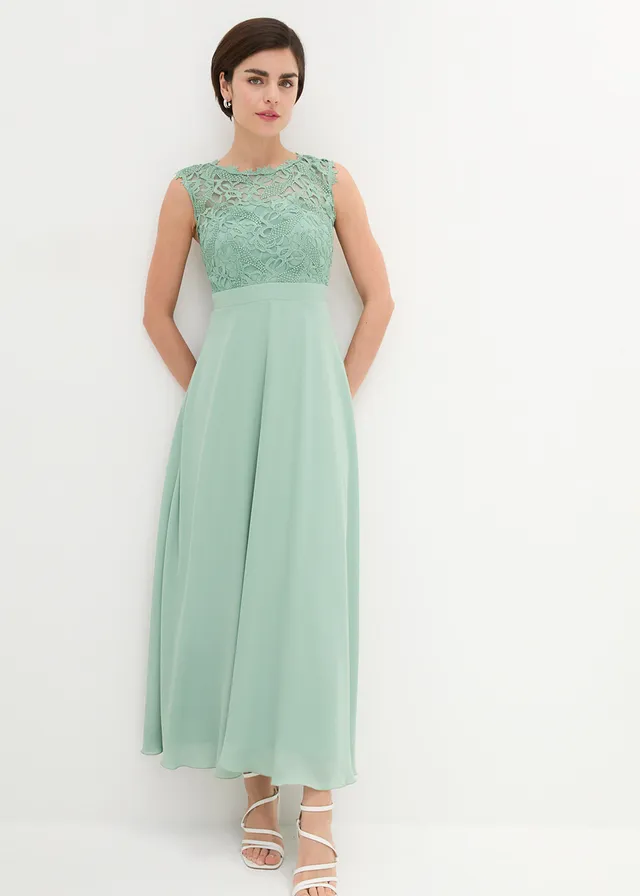 Robe longue avec dentelle, Couleur: vert pastel
