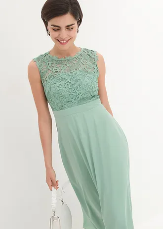 Robe longue de soirée à dentelle • vert pastel • Boutique bonprix