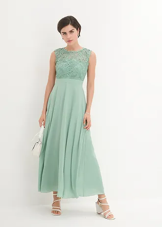 Robe longue de soirée à dentelle • vert pastel • Boutique bonprix