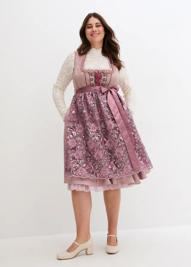 Dirndl et tablier (ens. 2 pces), Couleur: bois de rose à motif