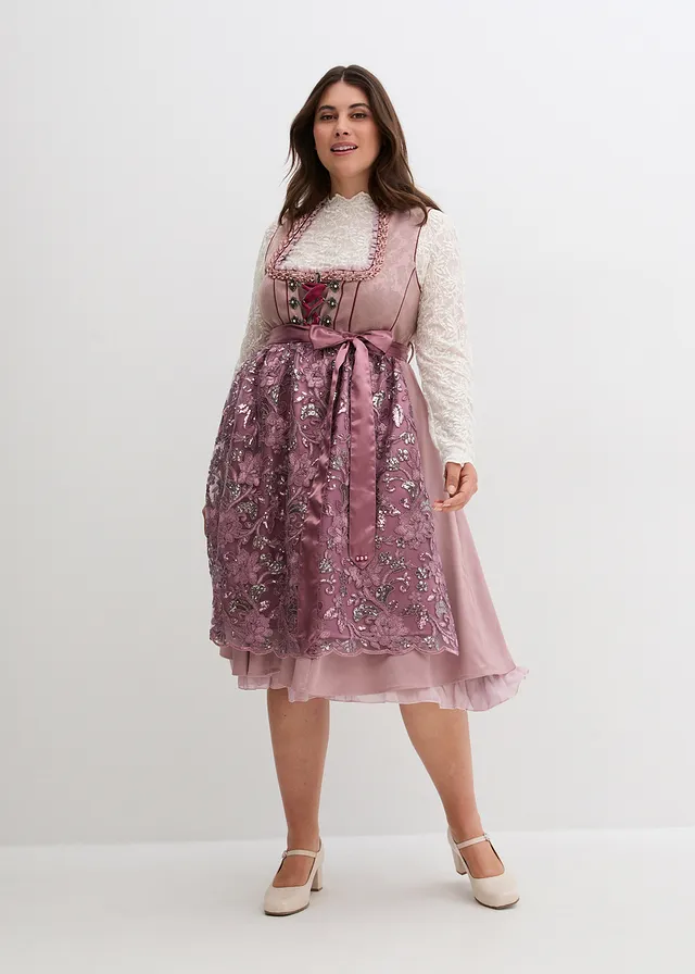 Dirndl et tablier (ens. 2 pces), Couleur: bois de rose à motif