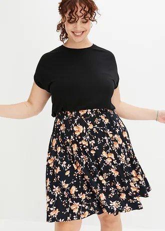 Robe en jersey viscose, Couleur: noir-corail floral