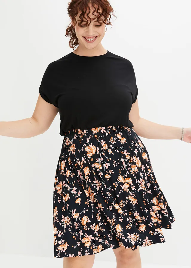 Robe en jersey viscose, Couleur: noir/corail floral