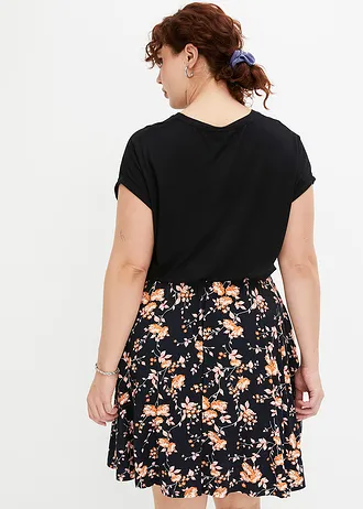 Robe en jersey viscose, Couleur: noir-corail floral