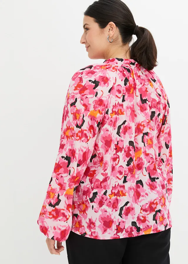 Blouse en mousseline avec lavallière, Couleur: magenta