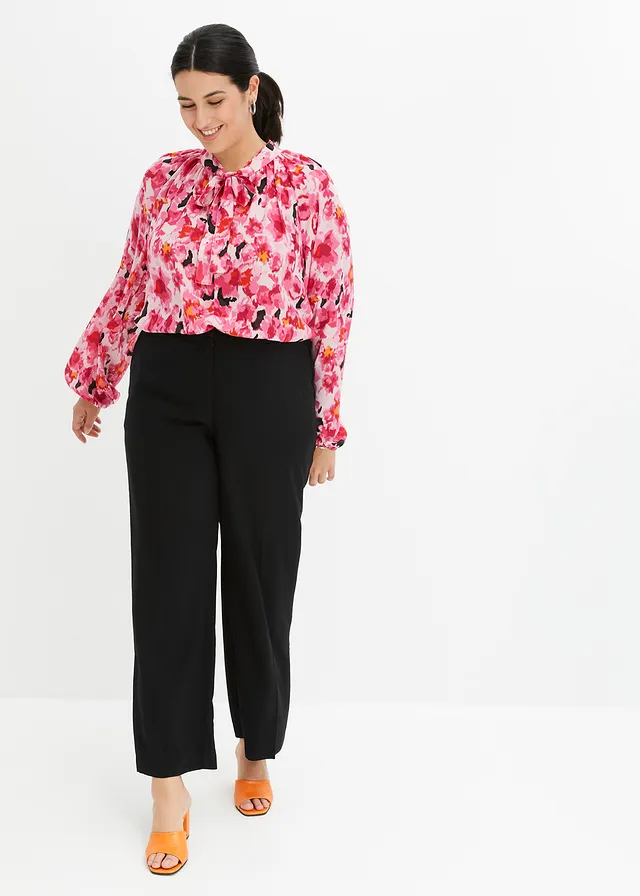 Blouse en mousseline avec lavallière, Couleur: magenta