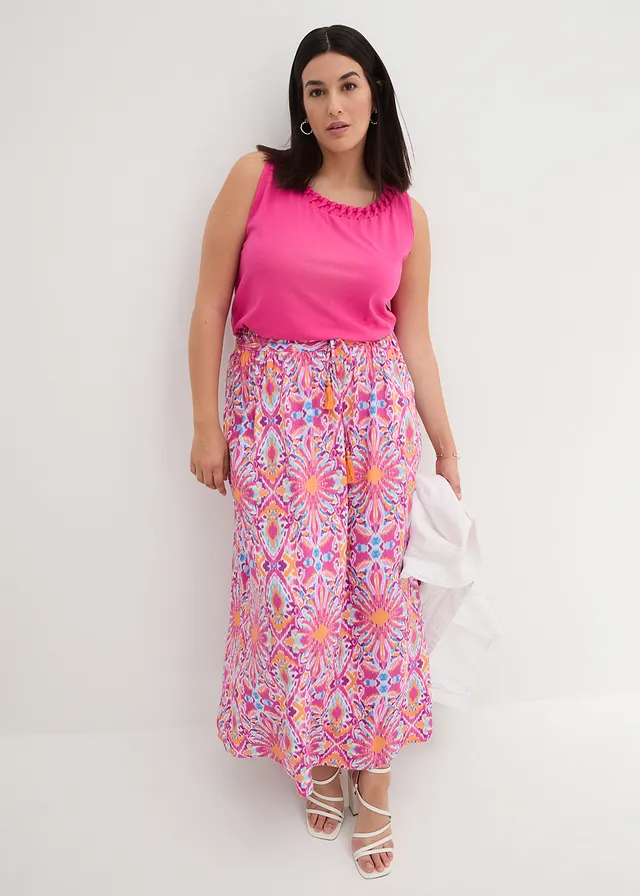 Maxi rok van viscose, Kleur: lichtfuchsia