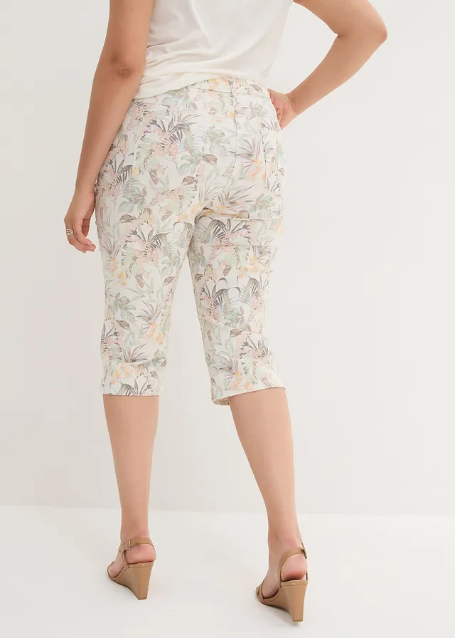 Capri broek, Kleur: wit-olijfgroen gedessineerd
