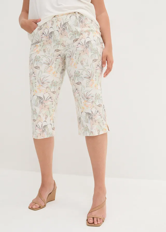 Capri broek, Kleur: wit-olijfgroen gedessineerd