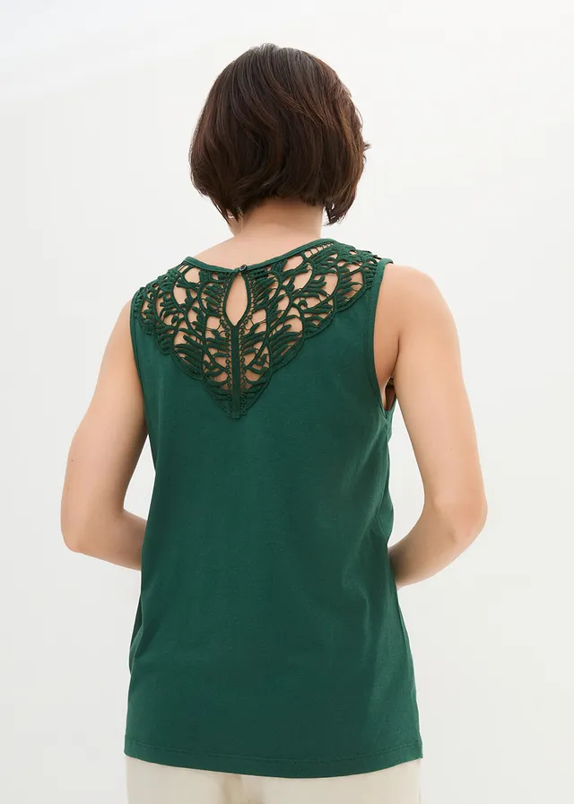 Top met kant, Kleur: donkergroen