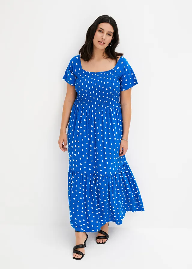 Robe longue en viscose, Couleur: bleu pois