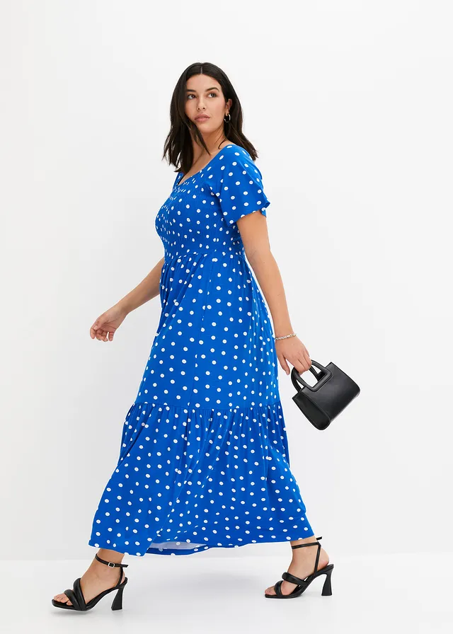 Robe longue en viscose, Couleur: bleu pois