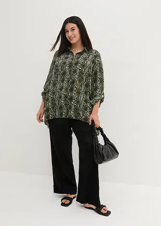 Palazzo broek van lichte linnen-vicosemix, Kleur: zwart