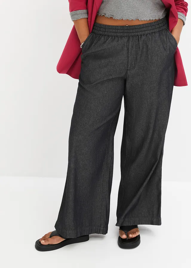 Jean large taille haute, Couleur: noir denim