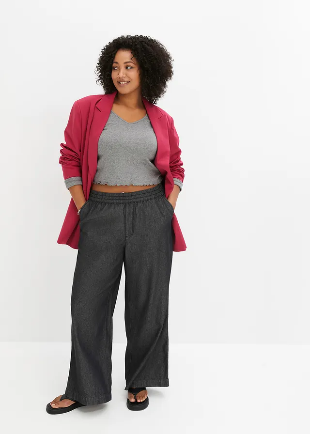 Wide leg jeans met high waist, Kleur: zwart denim