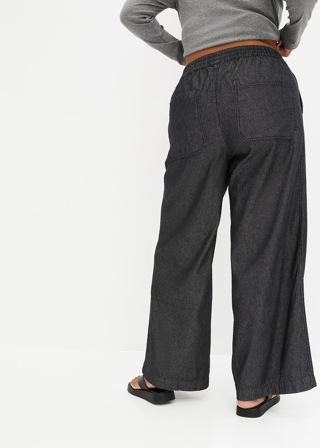 Wide leg jeans met high waist, Kleur: zwart denim