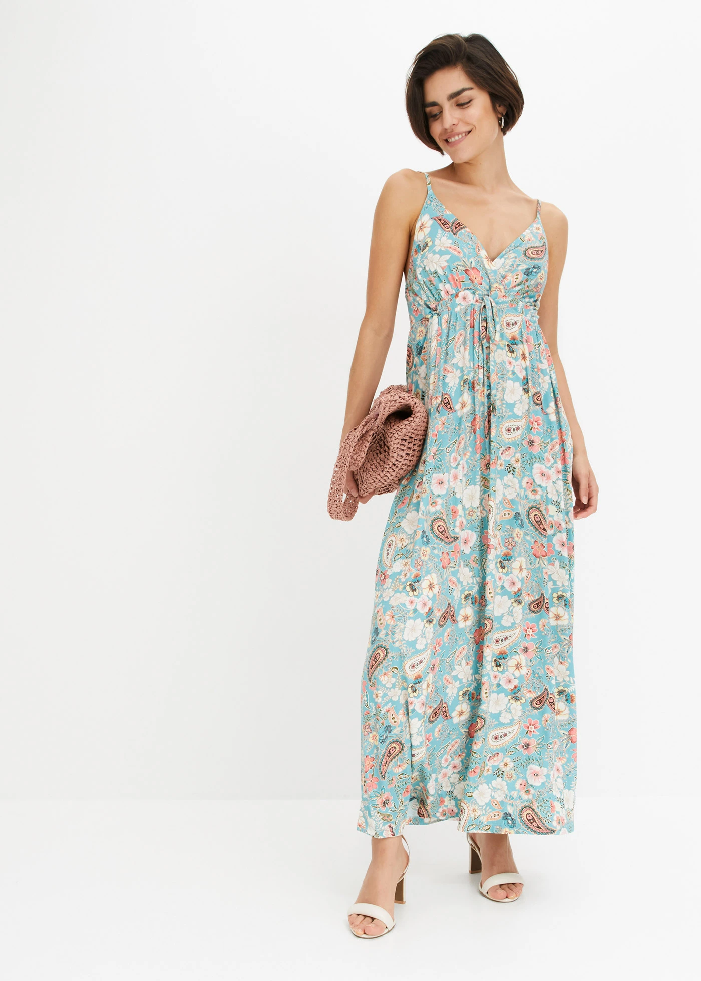 Robe longue et fluide • menthe à fleurs • Boutique bonprix