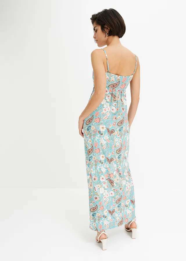 Gedessineerde maxi jurk, Kleur: mint gebloemd