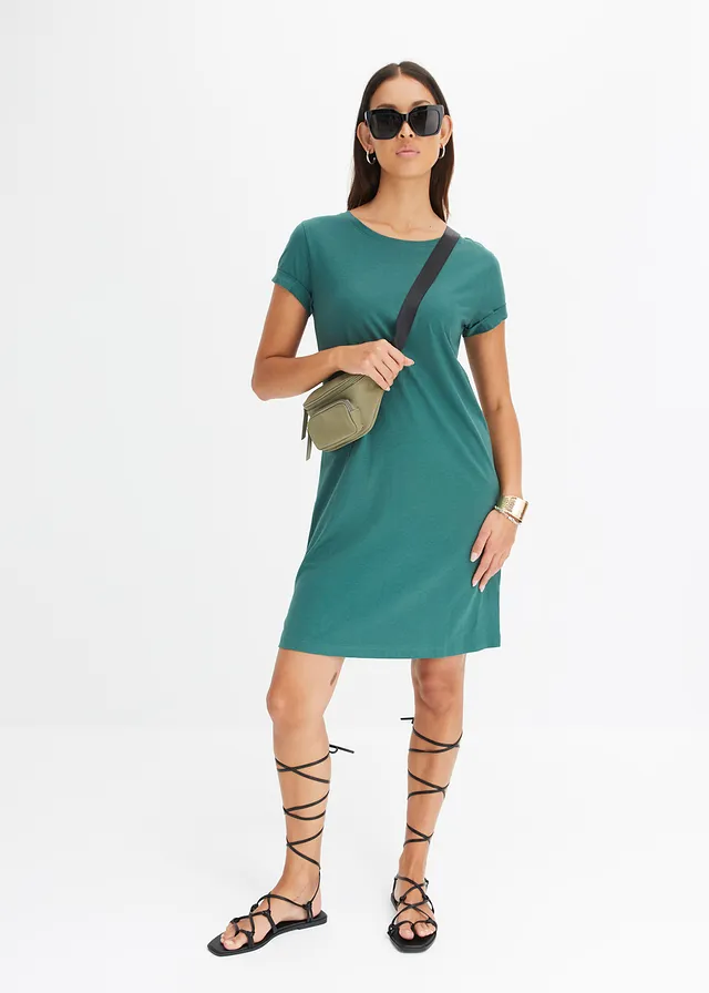 Sukienka T-shirtowa oversize, kolor: zielony matowy