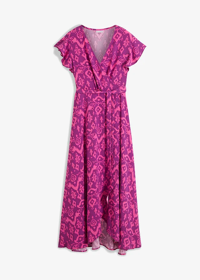 Robe portefeuille imprimée, Couleur: pivoine