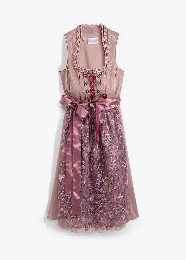 Dirndl et tablier (ens. 2 pces), Couleur: bois de rose à motif
