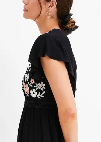 Mini jurk met borduursel • zwart gebloemd • bonprix online shop