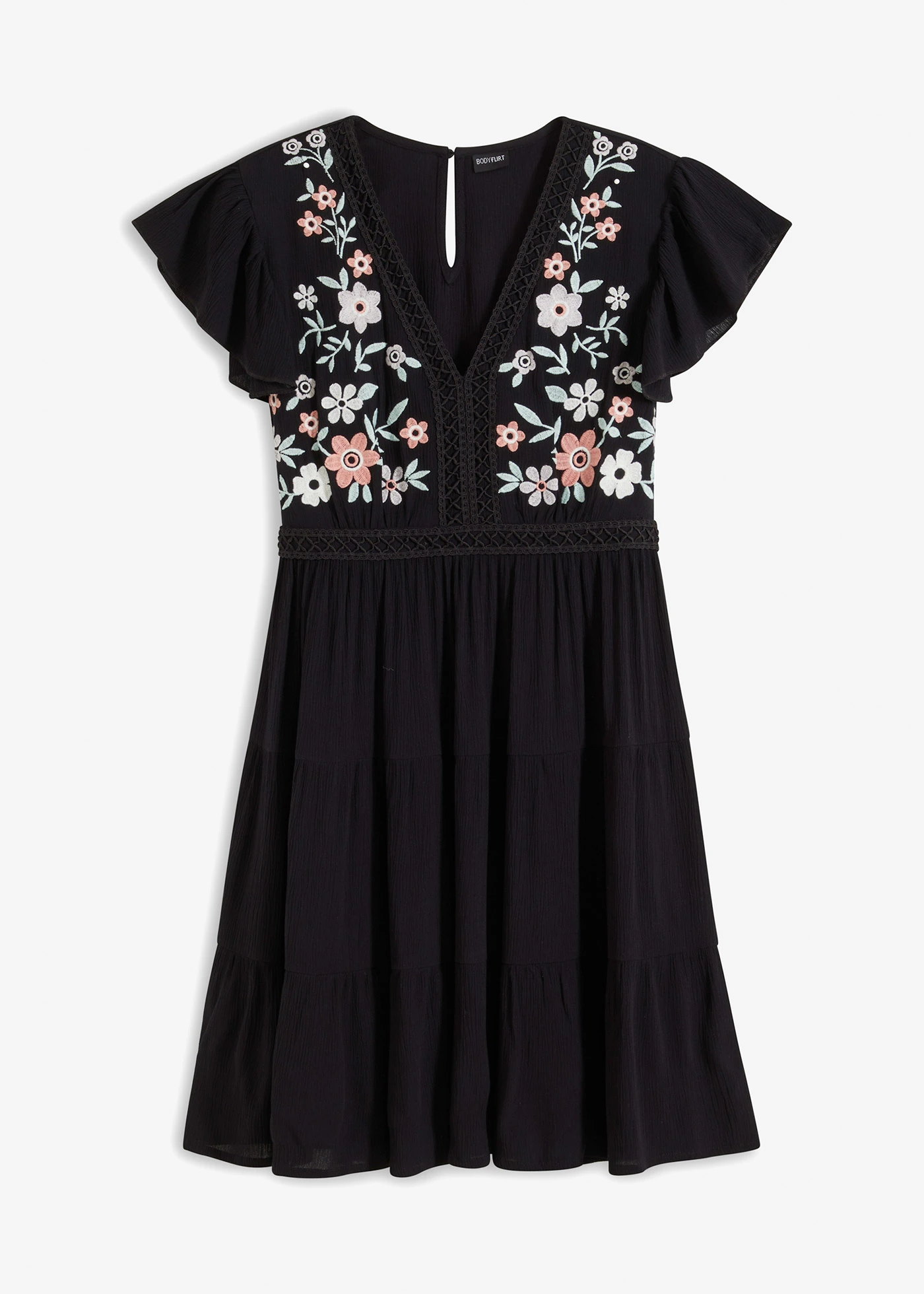 Mini jurk met borduursel • zwart gebloemd • bonprix online shop