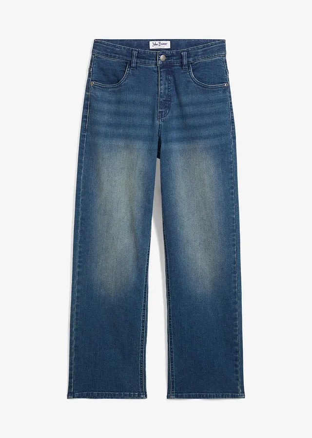 Jean loose, taille réglable, droit, Couleur: bleu denim