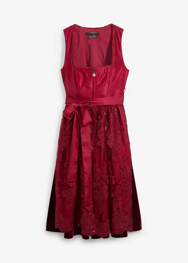 Dirndl à tablier brodé (ens. 2 pces) • rouge rubis • Boutique bonprix