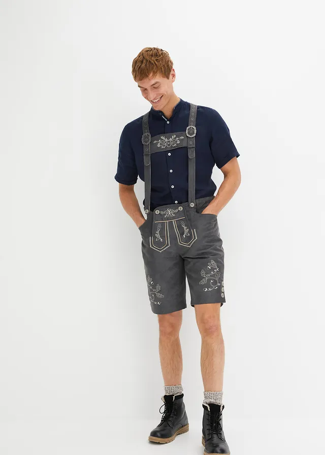 Tiroler bermuda van imitatieleer, Kleur: antraciet