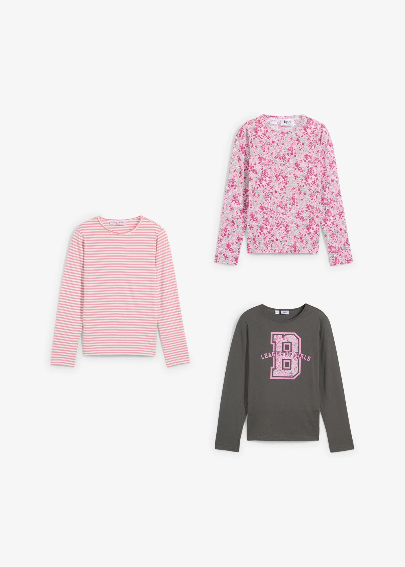 Tričko s dlouhým rukávem, z čisté organické bavlny (3 ks v balení) • bobulově červená + růžovomalinová + antracitová • bonprix obchod