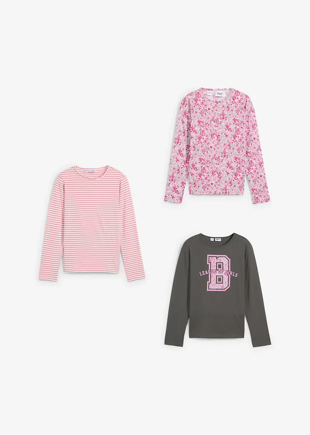 Lot de 3 T-shirts manches longues 100% coton • prune+rose framboise+anthracite • product-page.page-title-suffix