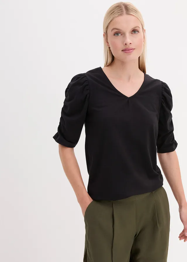 Shirt met pofmouwen • zwart • product-page.page-title-suffix