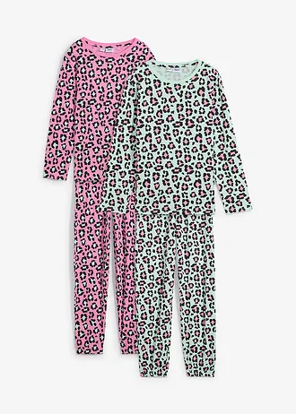 Meisjes pyjama met biologisch katoen (4-dlg. set) • rozepink-lichtmint • bonprix online shop