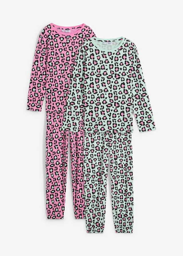 Meisjes pyjama met biologisch katoen (4-dlg. set) • rozepink-lichtmint • bonprix online shop