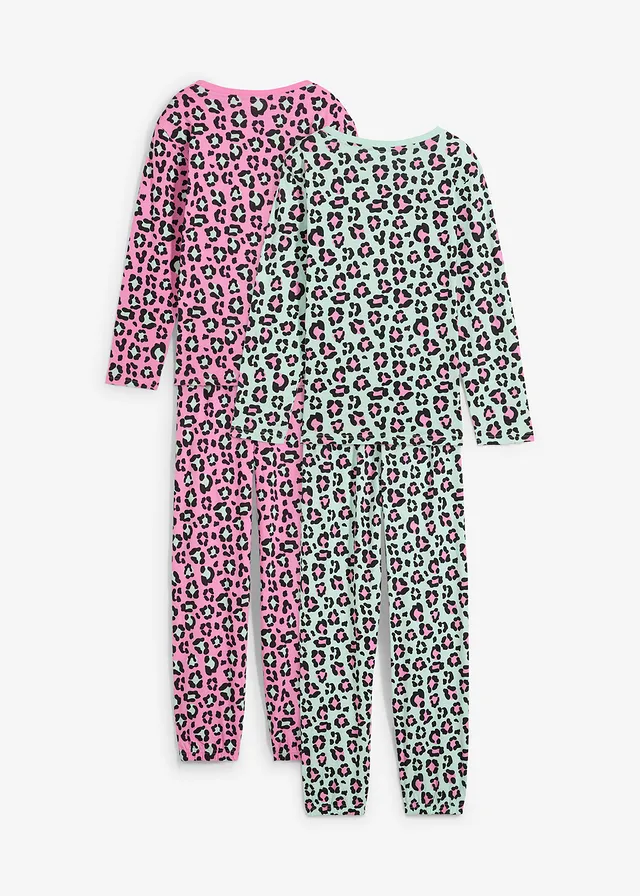 Lot de 2 pyjamas coton pour fille • fuchsia/menthe clair léopard • product-page.page-title-suffix