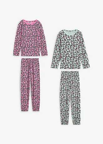 Dívčí pyžamo s organickou bavlnou (4dílná souprava) • růžovopink/světle mátová • bonprix obchod