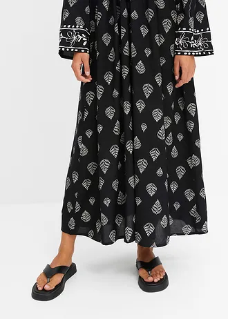 Dlouhé tkané šaty z viskózy • černo-šedobéžová s potiskem • bonprix obchod