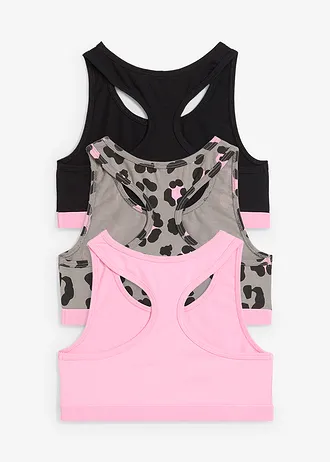 Lot de 3 brassières douces, Couleur: rose/noir/gris imprimé