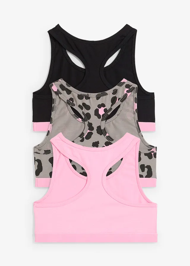 Meisjes bralette met biologisch katoen (set van 3) • roze+zwart+grijs gedessineerd • product-page.page-title-suffix