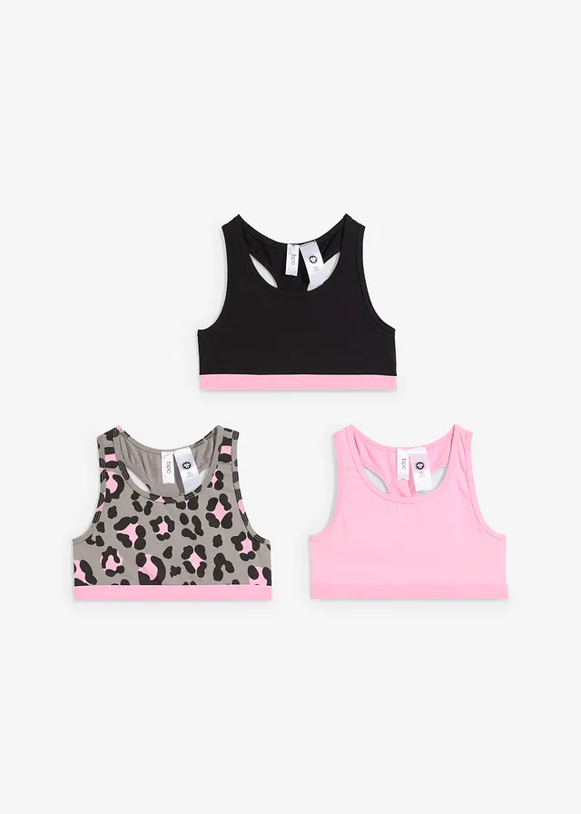 Meisjes bralette met biologisch katoen (set van 3) • roze+zwart+grijs gedessineerd • product-page.page-title-suffix