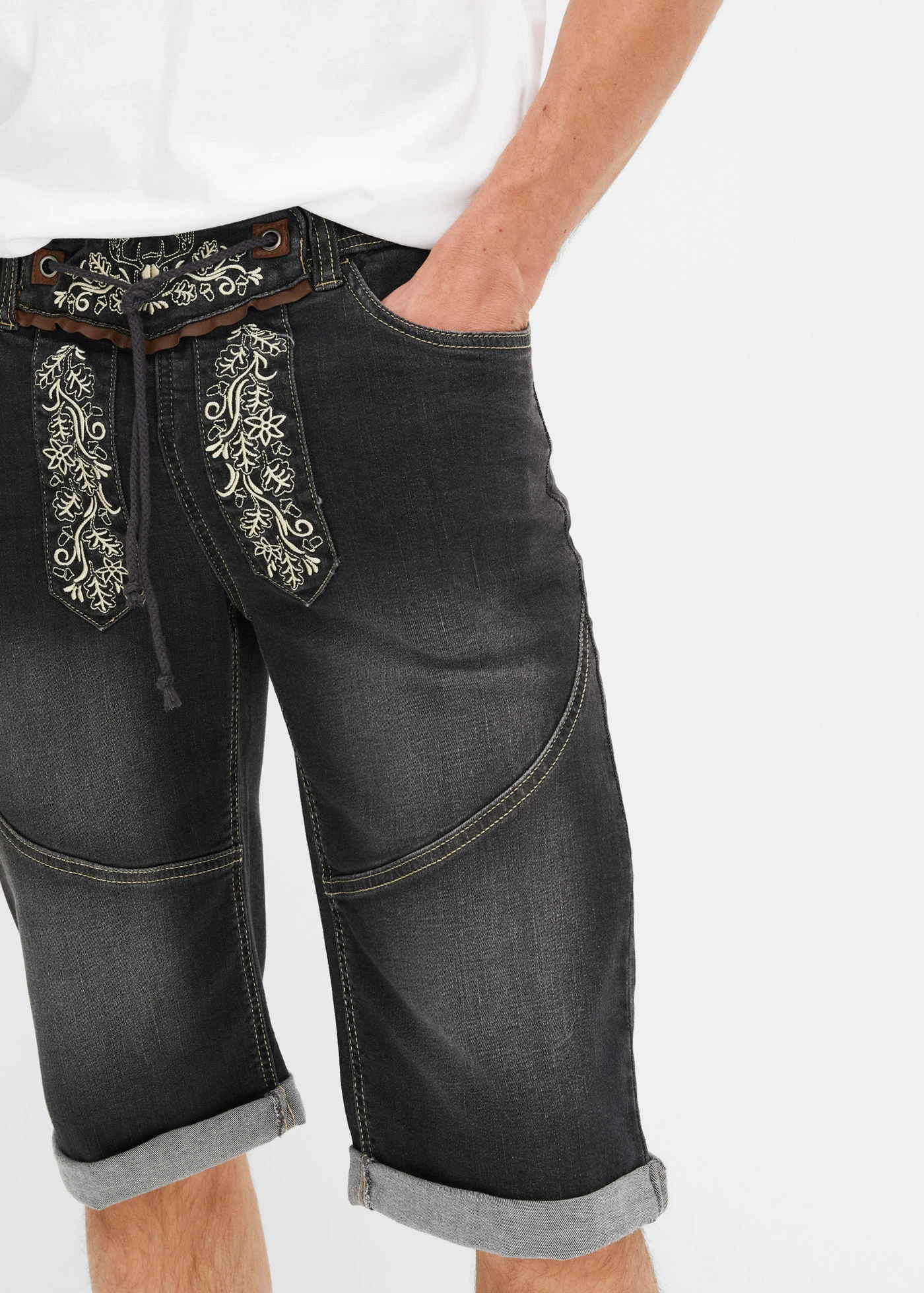 Stretch jeans bermuda met borduursel, regular fit • grijs denim • bonprix online shop