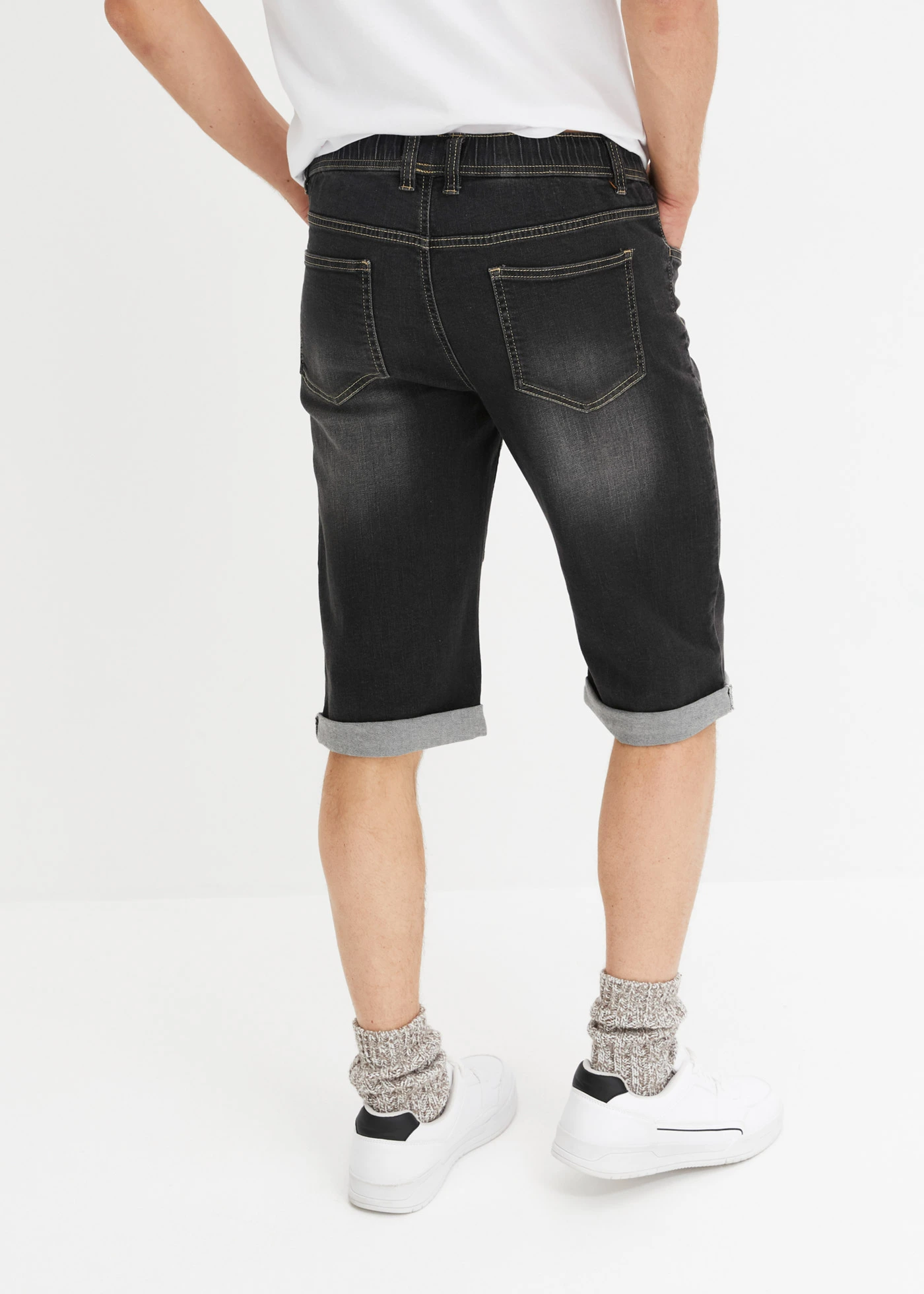 Stretch jeans bermuda met borduursel, regular fit • grijs denim • bonprix online shop